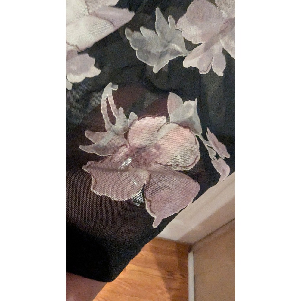 Potter's Pot Black Floral Mini Dress with Dusty Pink Flowers 90s Y2K - Picture 3 of 6